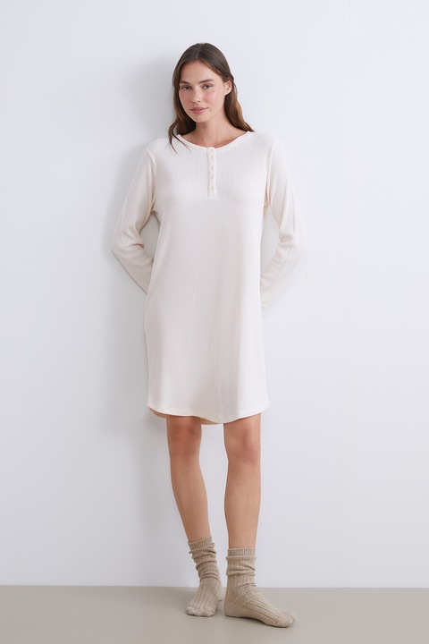 LC WAIKIKI, Rochie dreapta cu fenta scurta cu nasturi, Crem