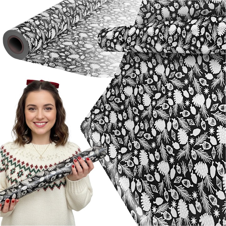 Hartie Pentru Ambalat Cadouri, Paperhit, Rola Mare, 25 M, Conuri De Pin