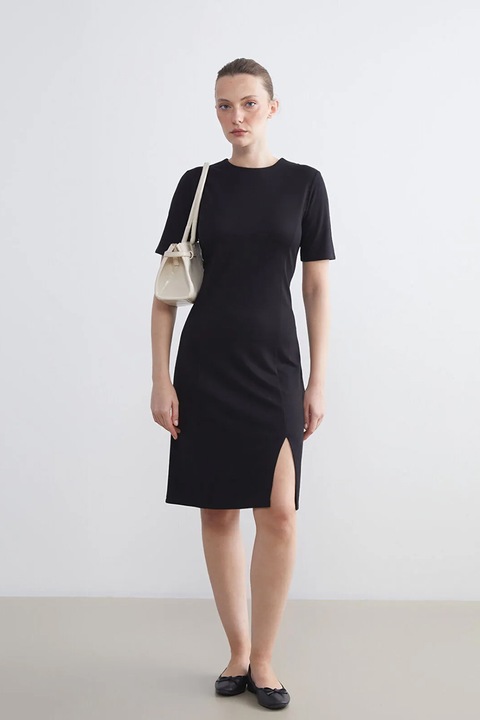 LC WAIKIKI, Rochie uni cu slit lateral, Negru, 3XL