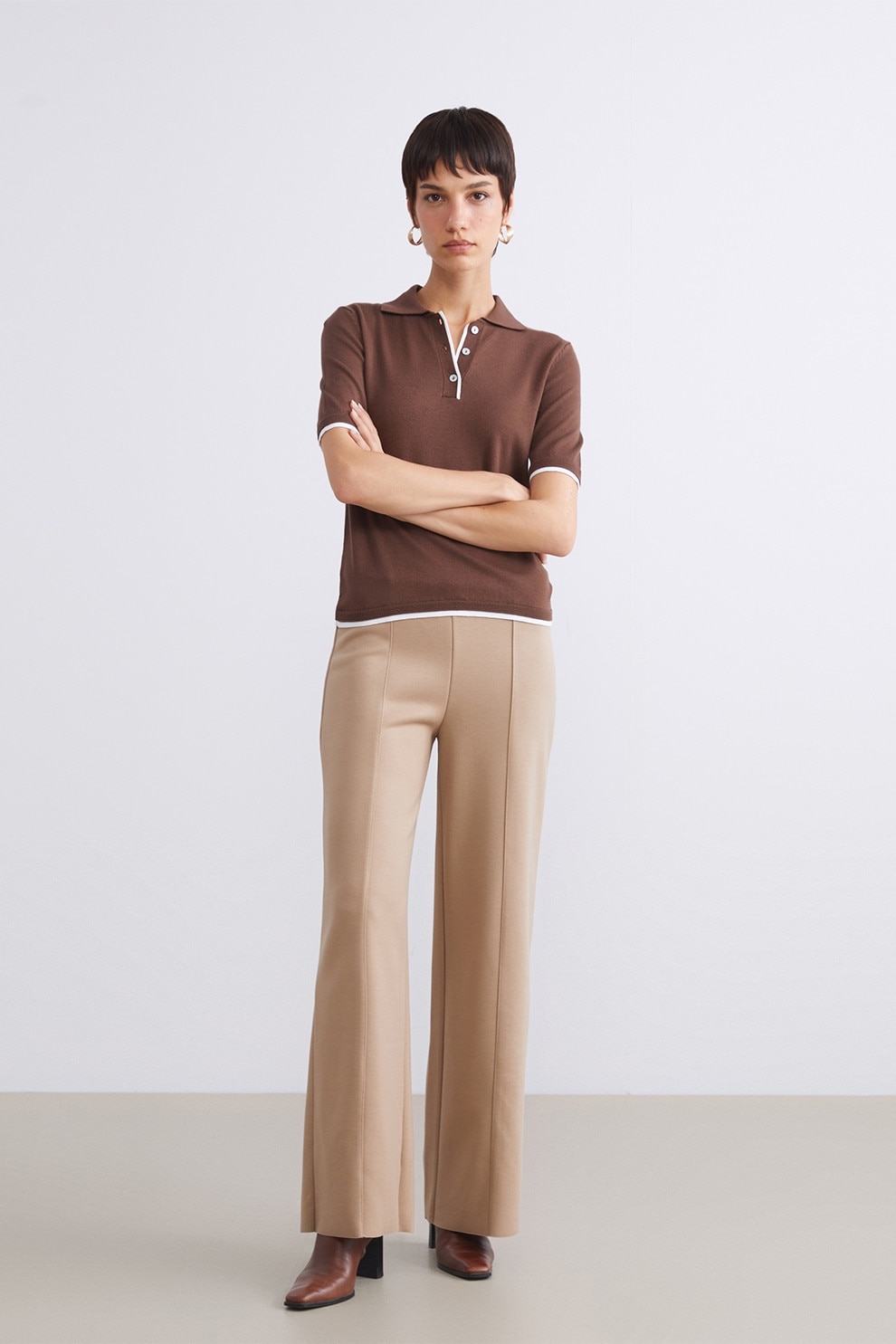 LC WAIKIKI, Pantaloni cu croiala dreapta si striatie, Camel, M