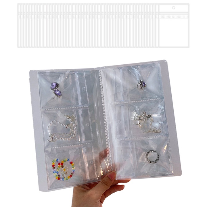 Карта за съхранение на бижута, RDWESZOD, прозрачна, 50 торбички с цип, за обеци, гривни, пръстени