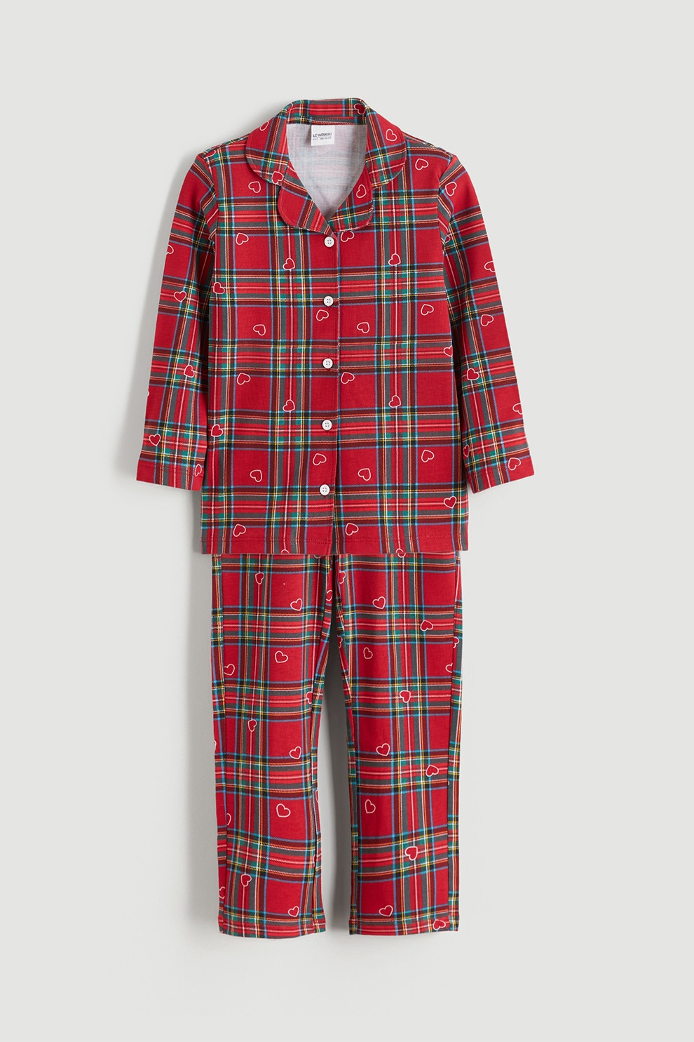 LC WAIKIKI, Pijama cu maneci lungi si model in carouri, Rosu, Alb, Albastru deschis, 104-110 CM