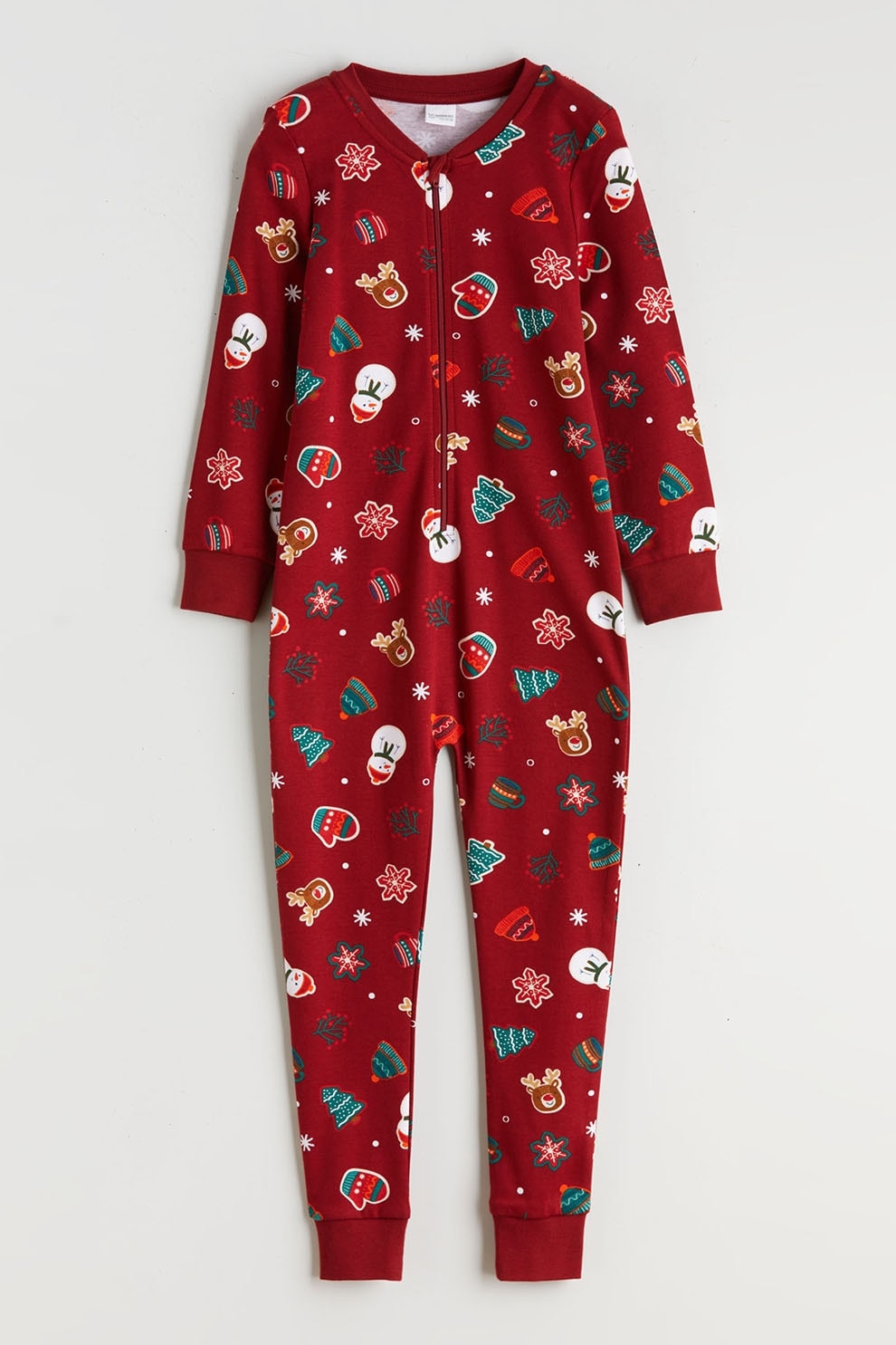 LC WAIKIKI, Salopeta de pijama cu model tematic de Craciun, Alb, Rosu inchis, Verde persan, 104-110 CM