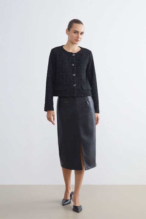 LC WAIKIKI, Fusta din piele ecologica cu slit frontal, Negru