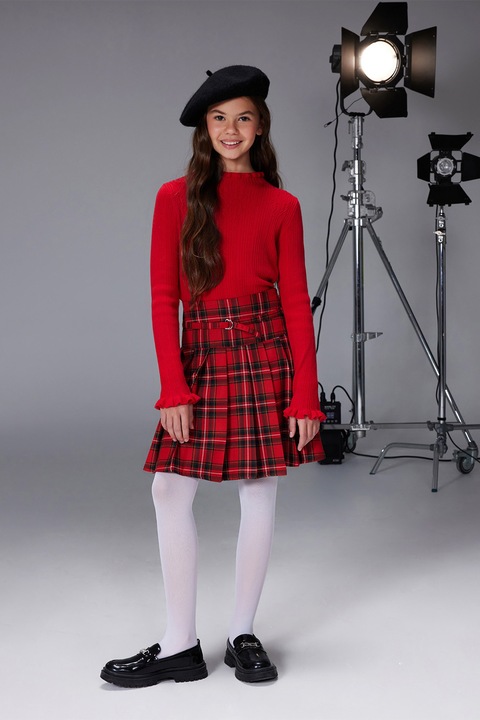 LC WAIKIKI, Fusta mini in carouri, Rosu/Alb/Negru