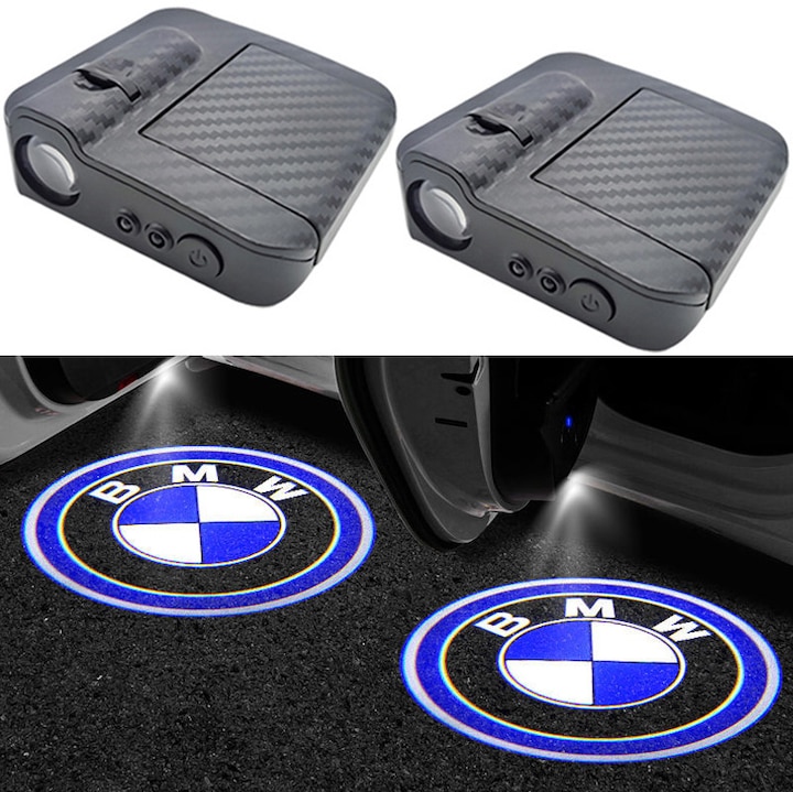 Комплект 2 LED лампи за врати на кола, Yingyun, съвместими с модели BMW, интелигентен превключвател, HD проекция, текстура от въглеродни влакна