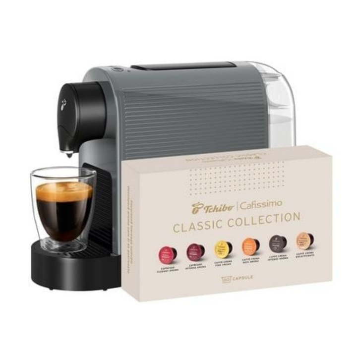 Еспресо машина Tchibo CAFISSIMO Pure Plus Grey + пакет Classic Collection, кафе капсули 6 асортимента, 60 бр