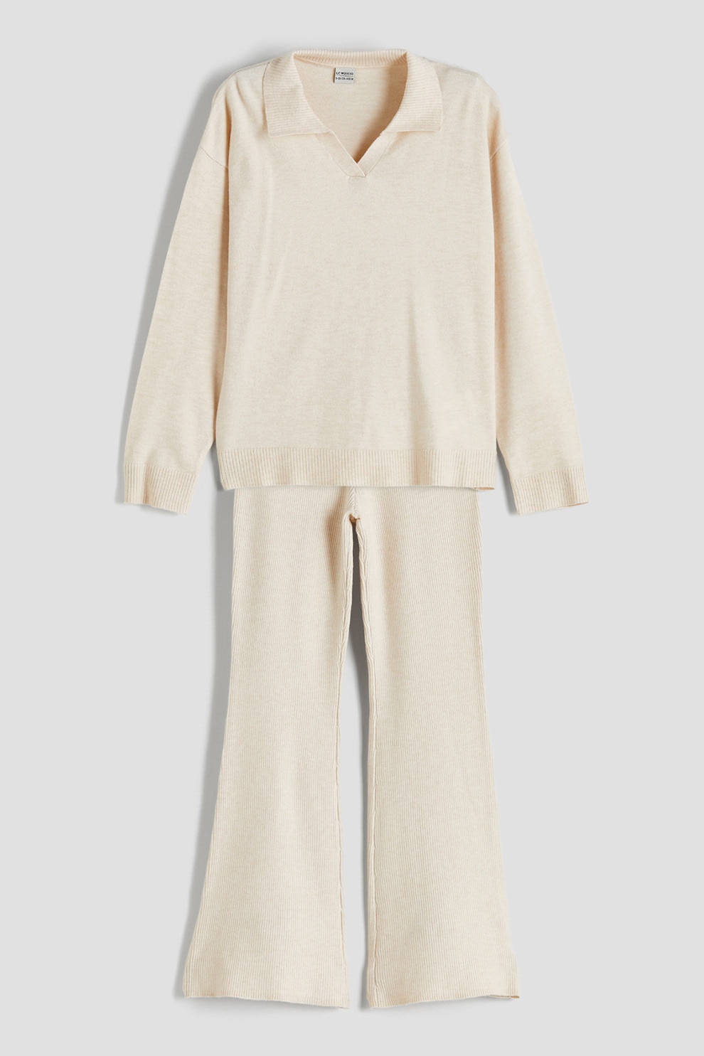 LC WAIKIKI, Set de bluza polo de trening si pantaloni cu model floral -2 piese, Bej, 146-152 CM