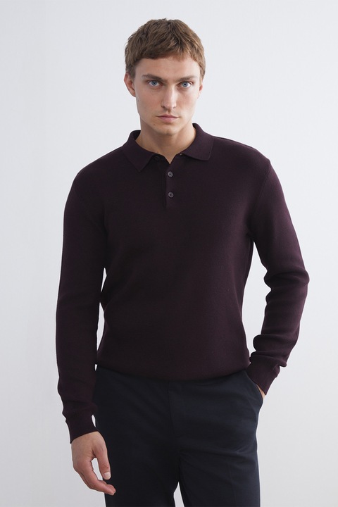 LC WAIKIKI, Pulover polo cu fenta cu nasturi, Verde sparanghel, S