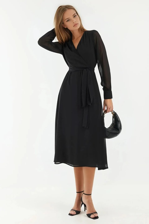 Rochie midi HiCCUP, A-line, cu nasturi, Negru