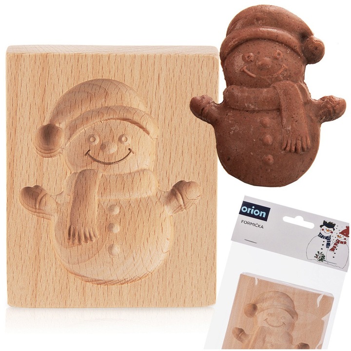 Forma Pentru Fursecuri, Orion, Om De Zapada, 11x9,5x2 cm, Fabricata Din Lemn, Reproducere Detaliata, Utilizare Universala, Reutilizabila, Bej
