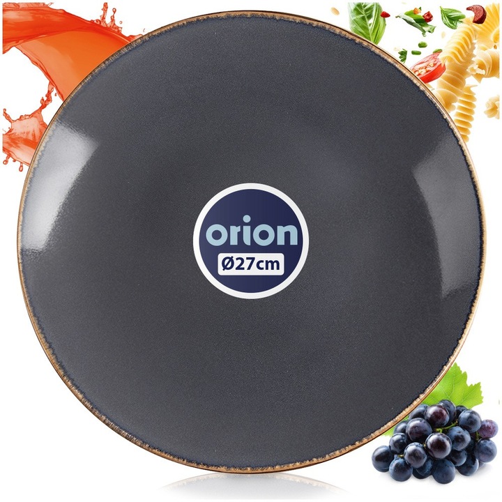 Ebédlő tányér, Orion, Glaze, 27x3,5 cm, Kerámiából készült, Mosogatógépben és mikrohullámú sütőben használható, Klasszikus forma, Kerek, Univerzális használat, Szürke