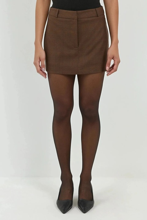 Fuste-pantalon HiCCUP mini carouri maro, Maro