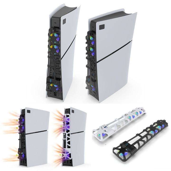 Ventilator de racire RGB pentru PS5 Slim cu trei viteze si USB 3.0 negru