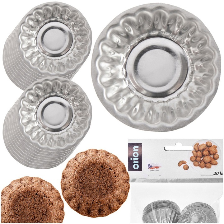 Set 20 Forme Pentru Prajituri, Orion, Forma Rotunda, 4x4x2 cm, Fabricate Din Tabla Zincata, Solide Si Durabile, Usor De Curatat Si Depozitat, Coacere Uniforma, Argintii