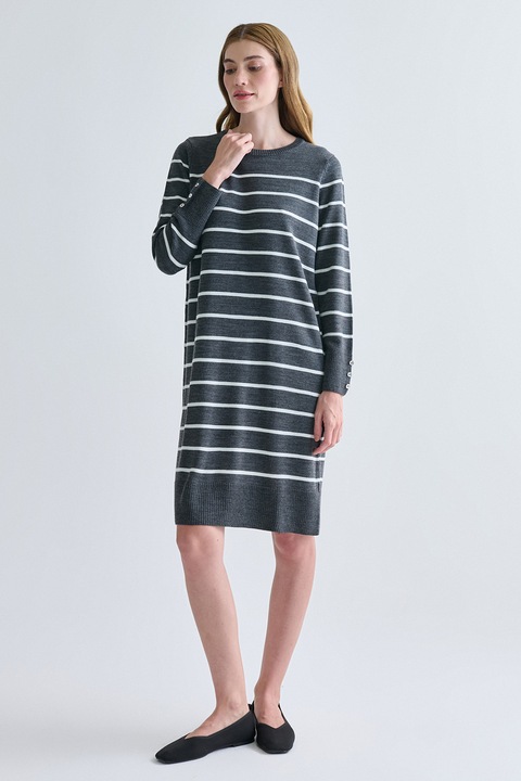 LC WAIKIKI, Rochie dreapta midi cu dungi, Alb, Gri carbune, 2XL