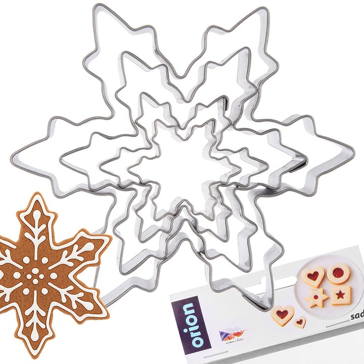 Set 4 Forme Pentru Fursecuri, Orion, Fulgi De Zapada, Realizate Din Otel Inoxidabil, Potrivite Pentru Masina De Spalat Vase, Utilizare Universala, Posibilitati Creative De Decupare, Argintii