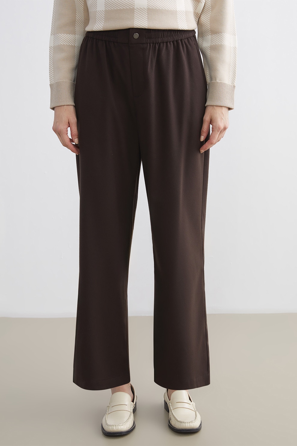 LC WAIKIKI, Pantaloni relaxed-fit cu talie elastica, Maro inchis, 44