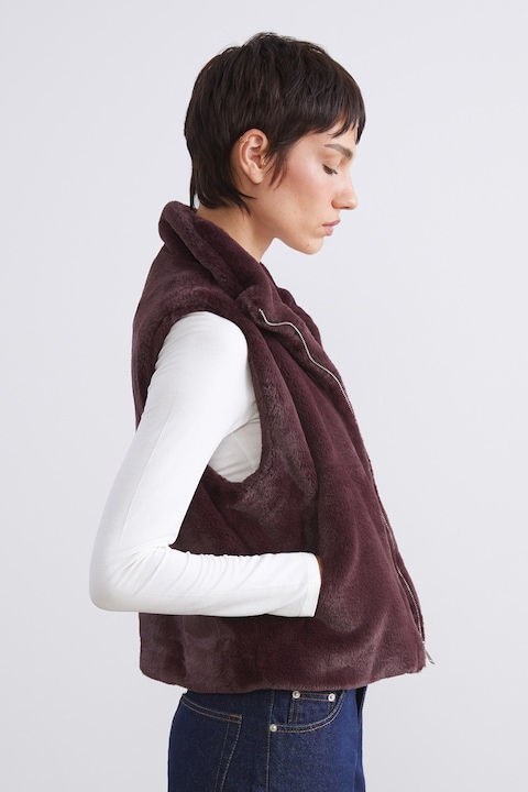 LC WAIKIKI, Vesta pufoasa din blana sintetica, Maro inchis, 36