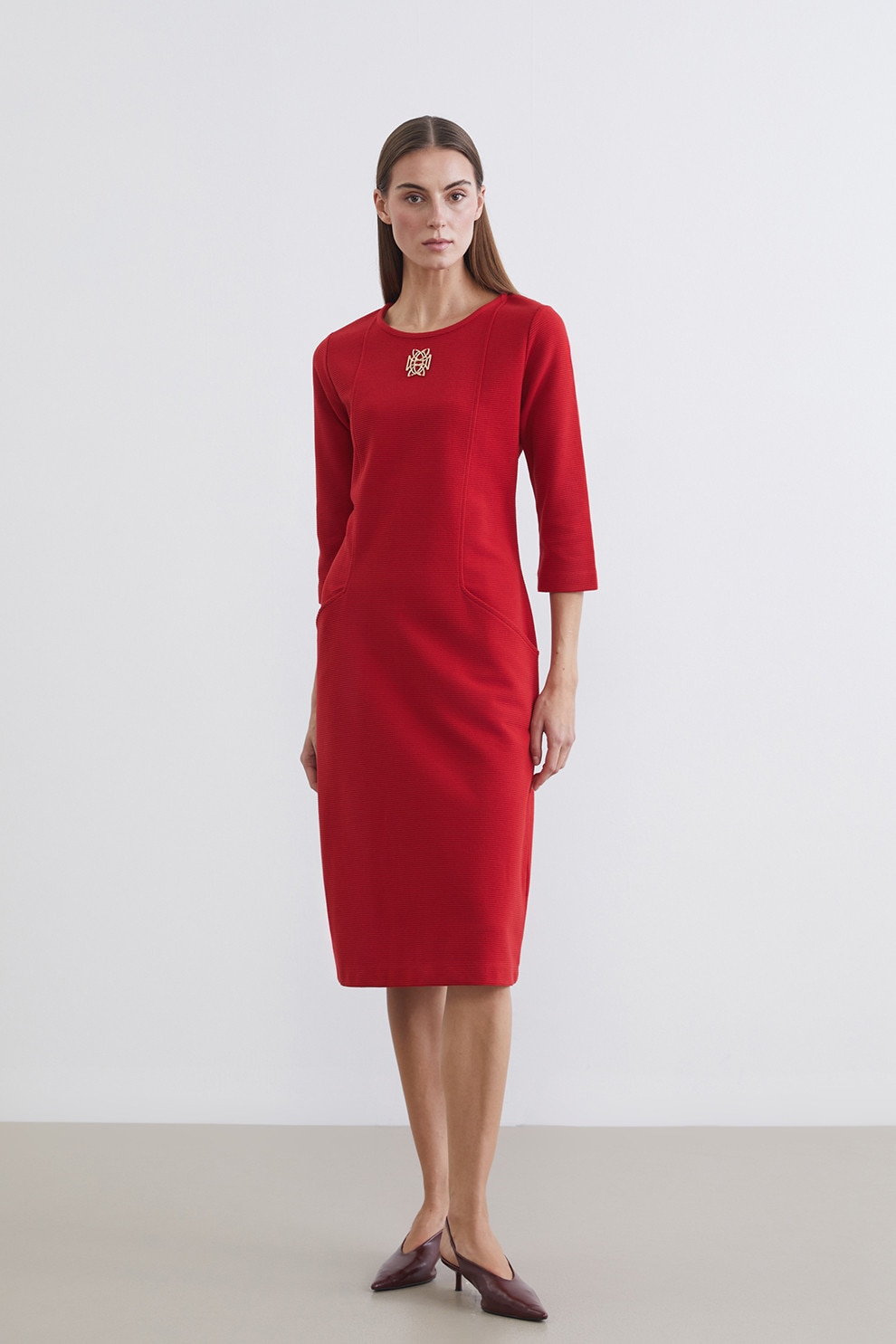 LC WAIKIKI, Rochie midi cu buzunare laterale, Rosu, 48