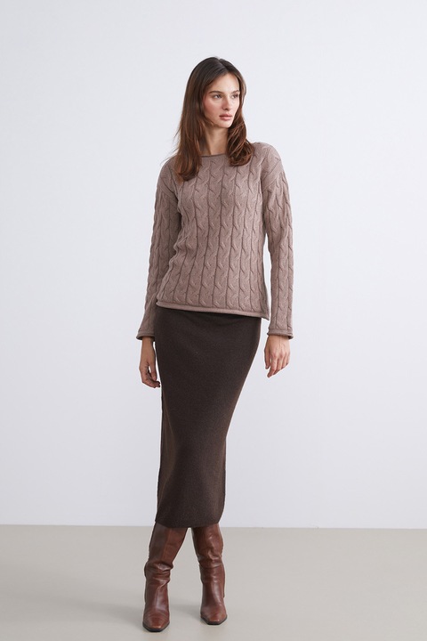 LC WAIKIKI, Fusta midi cu slit pe partea din spate, Maro inchis