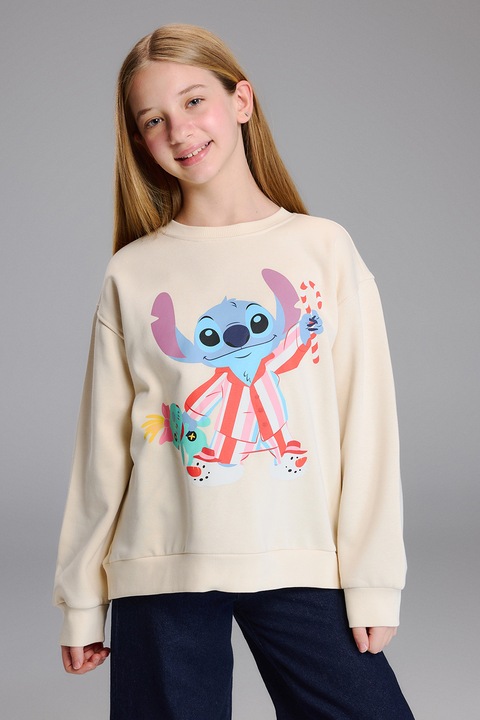 LC WAIKIKI, Bluza de trening cu imprimeu Stitch, Coral/Albastru lavanda/Bej deschis