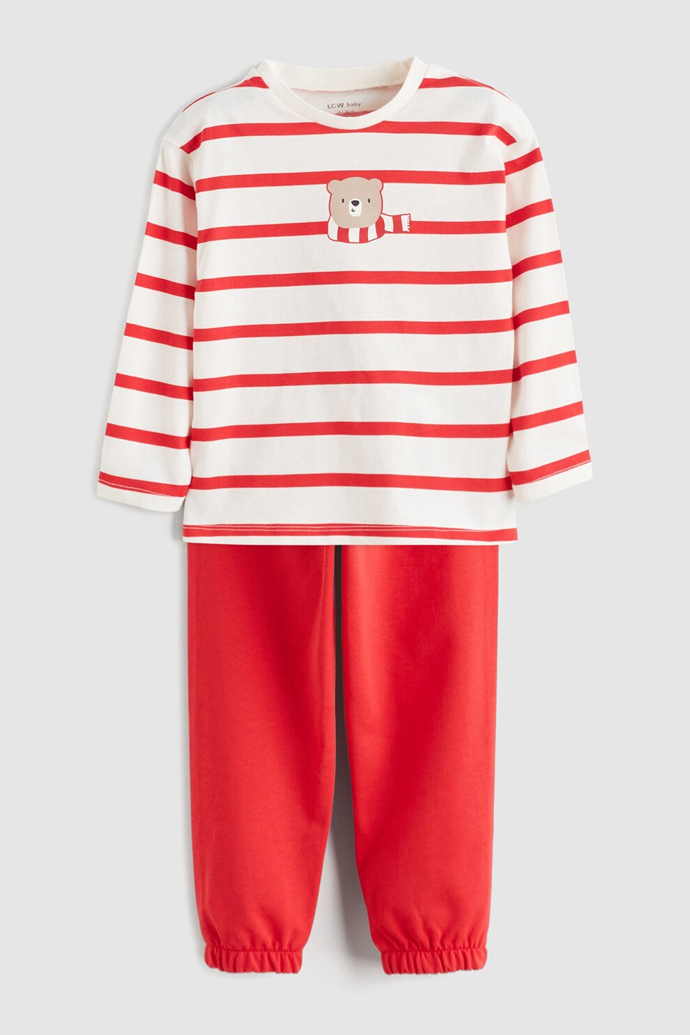 LC WAIKIKI, Set de bluza de bumbac si pantaloni de trening, Rosu, Alb, 74-80 CM