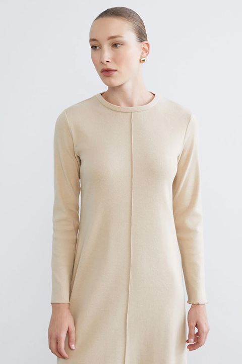 LC WAIKIKI, Rochie tricotata fin cu maneci lungi, Bej deschis