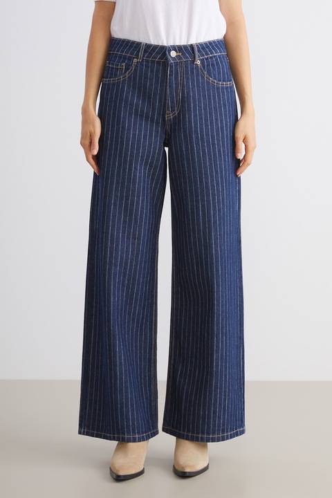 LC WAIKIKI, Blugi cu dungi si croiala ampla, Albastru inchis/Bej