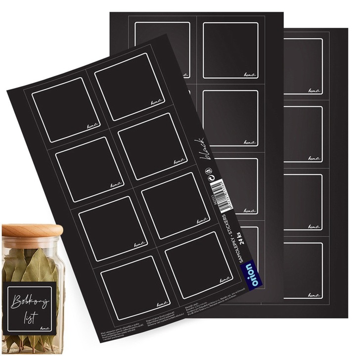 Set Etichete Autocolante Pentru Borcane, Orion, 24 Bucati, 4.7x4.7 cm, Formula Autocolanta, Fabricate Din Hartie, Aspect Estetic Si Lizibil, Utile Pentru Organizarea Spatiului, Negru