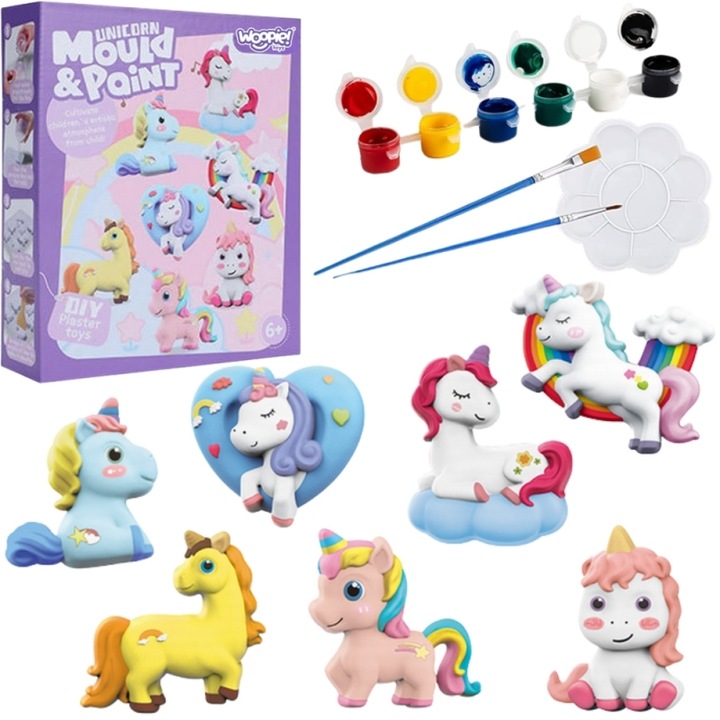 Творчески комплект Woopie, фигурки еднорози, 6 цвята, 2 четки