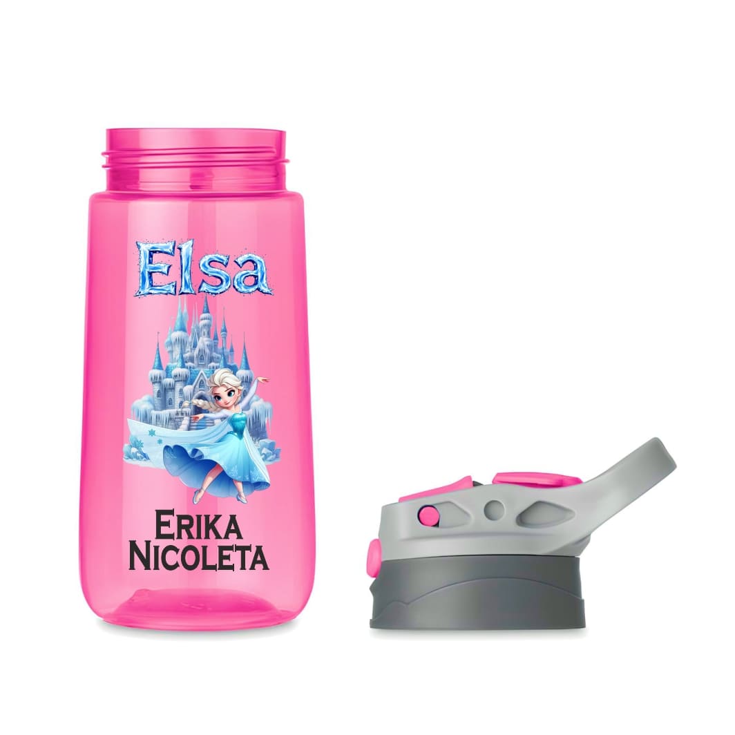 Elsa Roz Sticla Apa Copii, Cu Pai, Elsa, Roz, 450ml, BPS053 - eMAG.ro