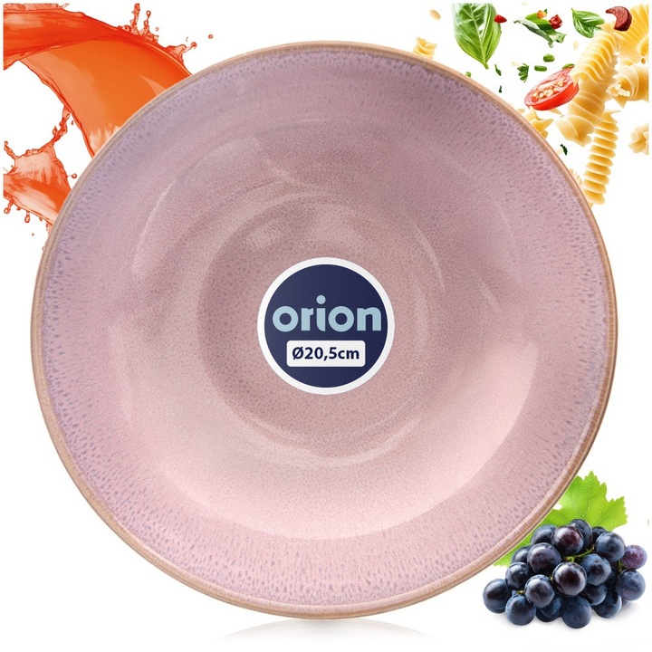 Orion Glaze mélytányér, 21x6 cm, 900 ml űrtartalommal, Kerámiából készült, Mosogatógépben és mikrohullámú sütőben használható, Klasszikus, kerek forma, Rózsaszín