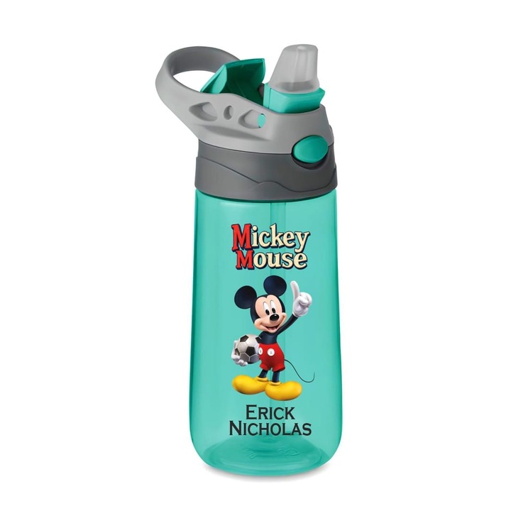 Sticla Apa Copii, Cu Pai, Mickey Mouse, Verde, 450ml, BPS047