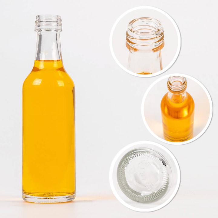 Set 20 Sticle 50 ml Miniatura cu Dop – Sticla Transparenta pentru Lichior, Vin, Marturii Nunta