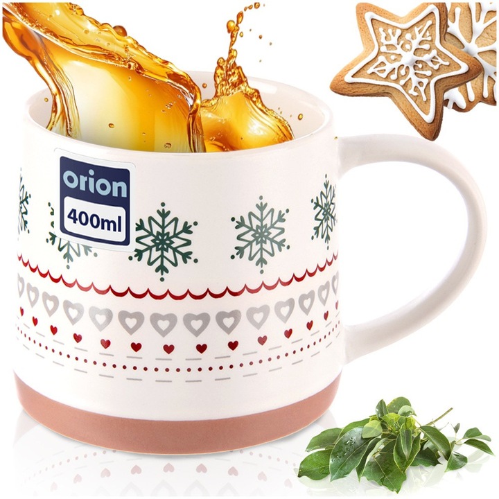 Cana Din Portelan, Orion, 380 ml, 13x9.5x8.5 cm, Fabricata Din Portelan, Potrivita Pentru Masina De Spalat Vase Si Cuptorul Cu Microunde, Maner Confortabil, Design Modern, Materiale De Inalta Calitate, Alb