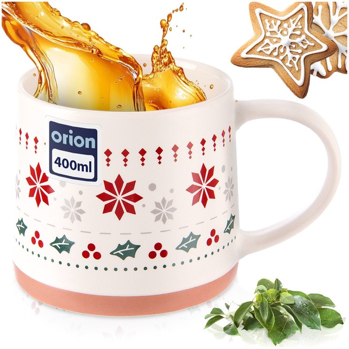 Cana Din Portelan, Orion, 380 ml, 13x9.5x8.5 cm, Fabricata Din Portelan, Potrivita Pentru Masina De Spalat Vase Si Cuptorul Cu Microunde, Maner Confortabil, Design Modern, Materiale De Inalta Calitate, Alb