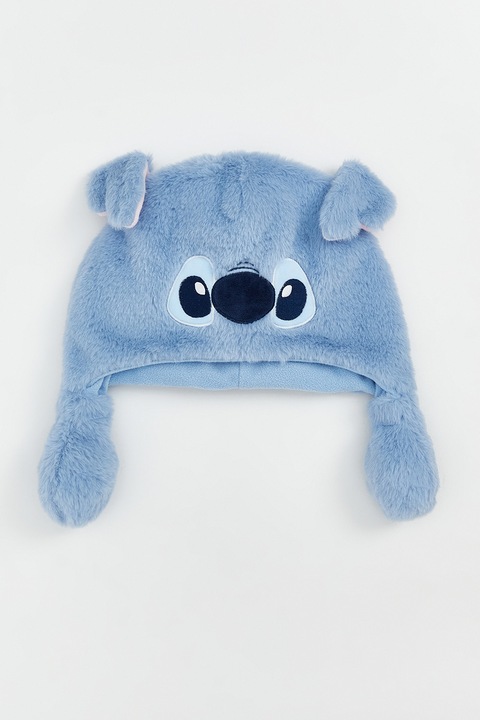LC WAIKIKI, Caciula pufoasa cu urechi si imprimeu Stitch, Negru/Albastru prafuit