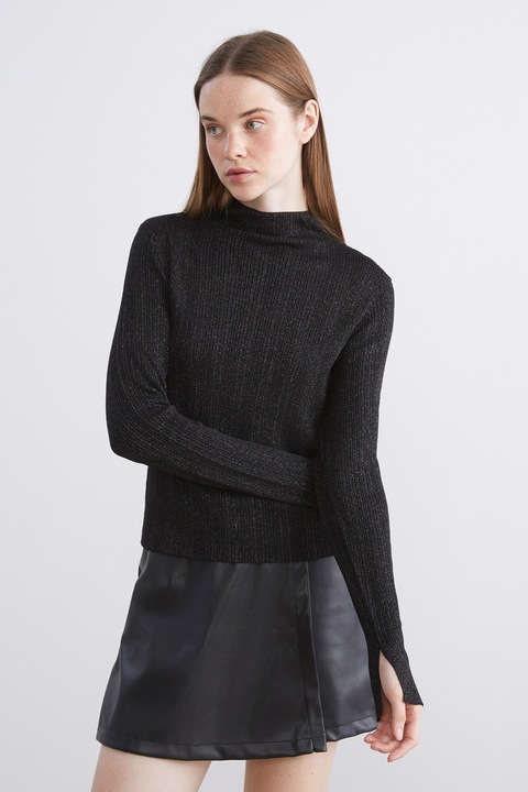 LC WAIKIKI, Pulover slim fit cu guler scurt, Negru