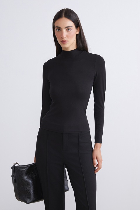 LC WAIKIKI, Bluza slim-fit cu guler scurt, Negru, XL