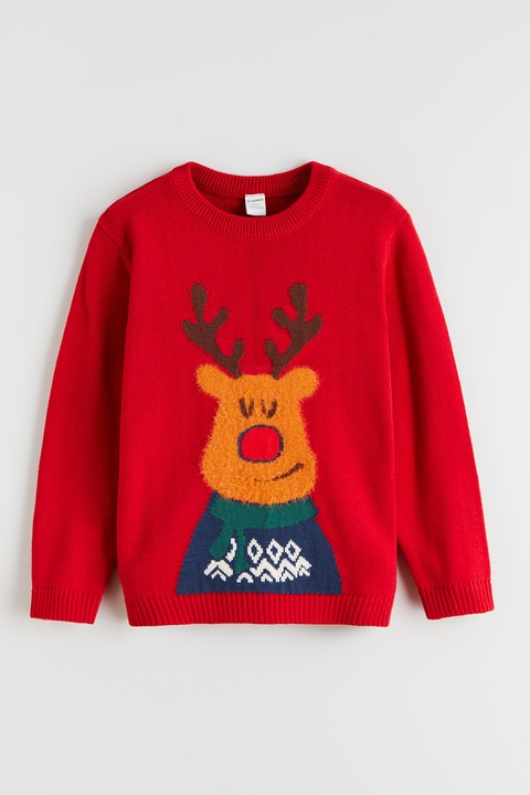 LC WAIKIKI, Pulover cu imprimeu cerb, Rosu/Portocaliu/Albastru inchis