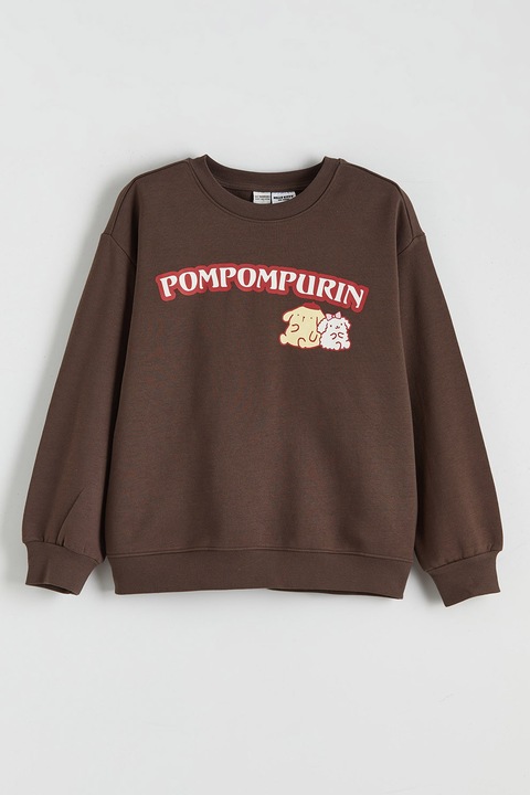 LC WAIKIKI, Bluza de trening cu imprimeu Pompompurin, Rosu/Maro inchis