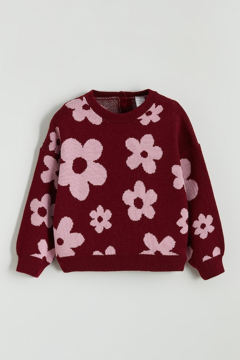 LC WAIKIKI, Pulover cu model floral, Visiniu/Roz pastel