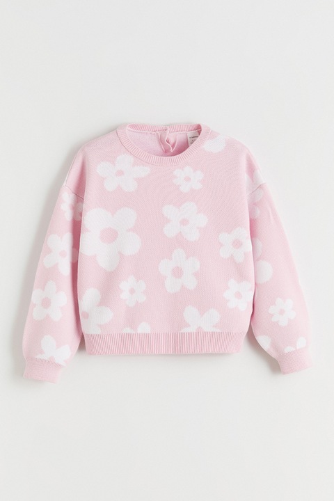 LC WAIKIKI, Pulover cu model floral, Alb/Roz pastel