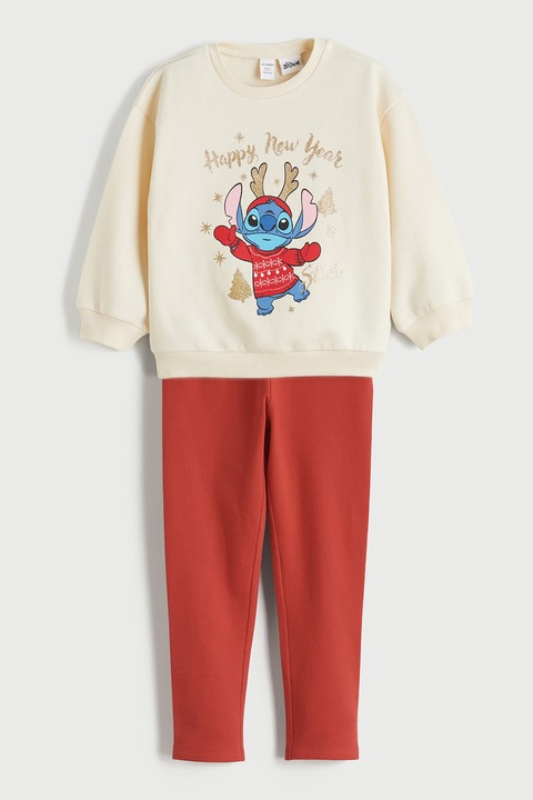 LC WAIKIKI, Set de bluza si colanti cu imprimeu, Portocaliu/Crem