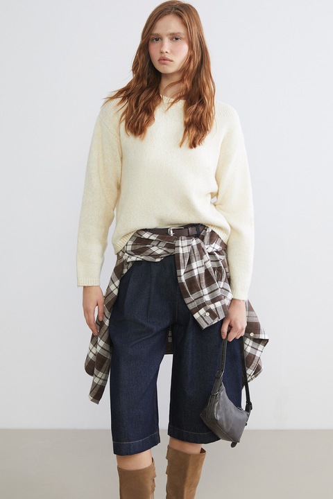 LC WAIKIKI, Pulover supradimensionat din amestec de lana, Alb