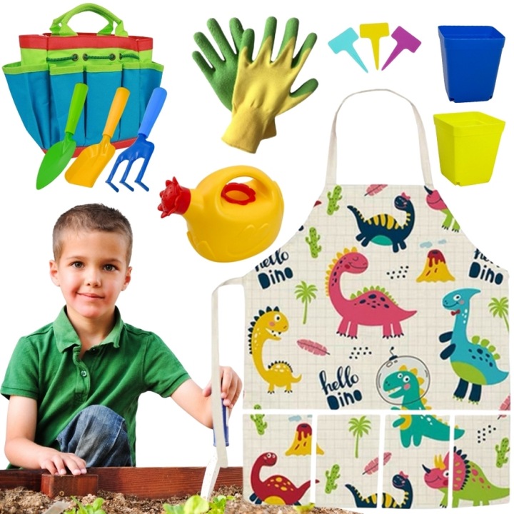 Set joaca gradinarit, 15 piese, dinozauri, pentru copii de la 3 ani, Woopie