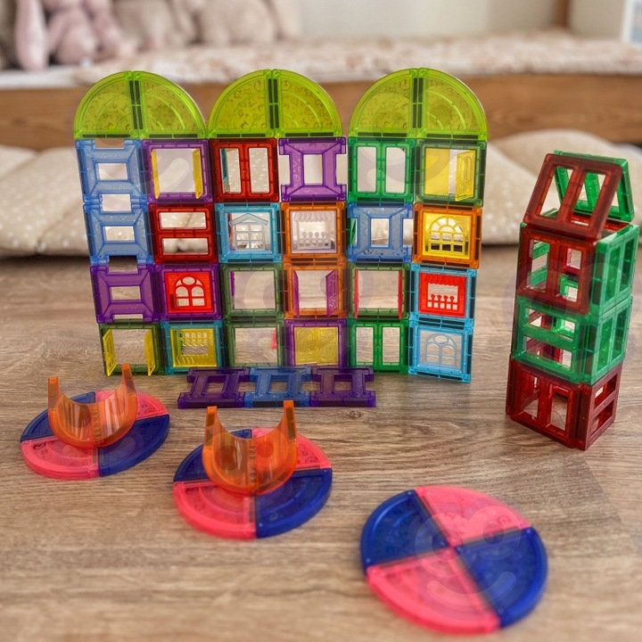 Комплект магнитни блокчета 3D, Woopie, 100 броя, Различни форми, 3+ години