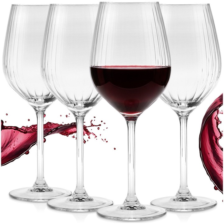 Set 4 Pahare Pentru Vin, Excellent Houseware, 490 ml, 9x23 cm, Sticla, Stabil Si Confortabil 4 Utilizat, Potrivit Pentru Spalare In Masina 4 Spalat Vase, Materiale De Inalta Calitate, Transparent