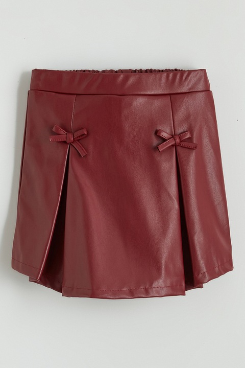 LC WAIKIKI, Fusta-pantalon scurta din piele ecologica cu detalii funda, Rosu inchis